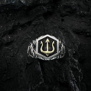 Retro Poseidon Golden Trident Ring For Men