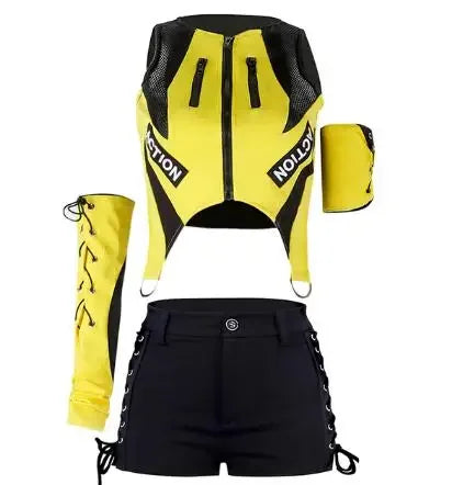 Fluorescent Green/yellow Tops Black Shorts Outfits