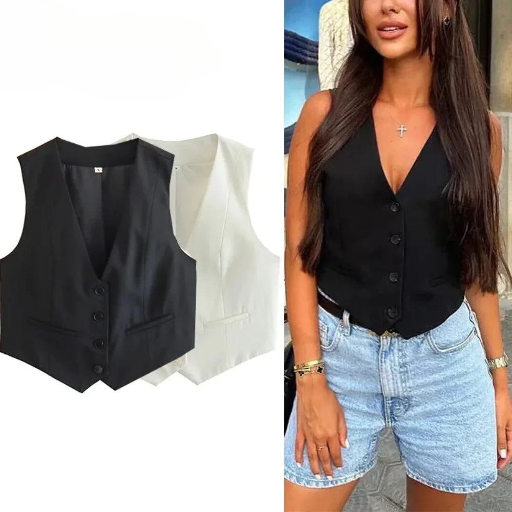 Black / White Cropped Vest Top