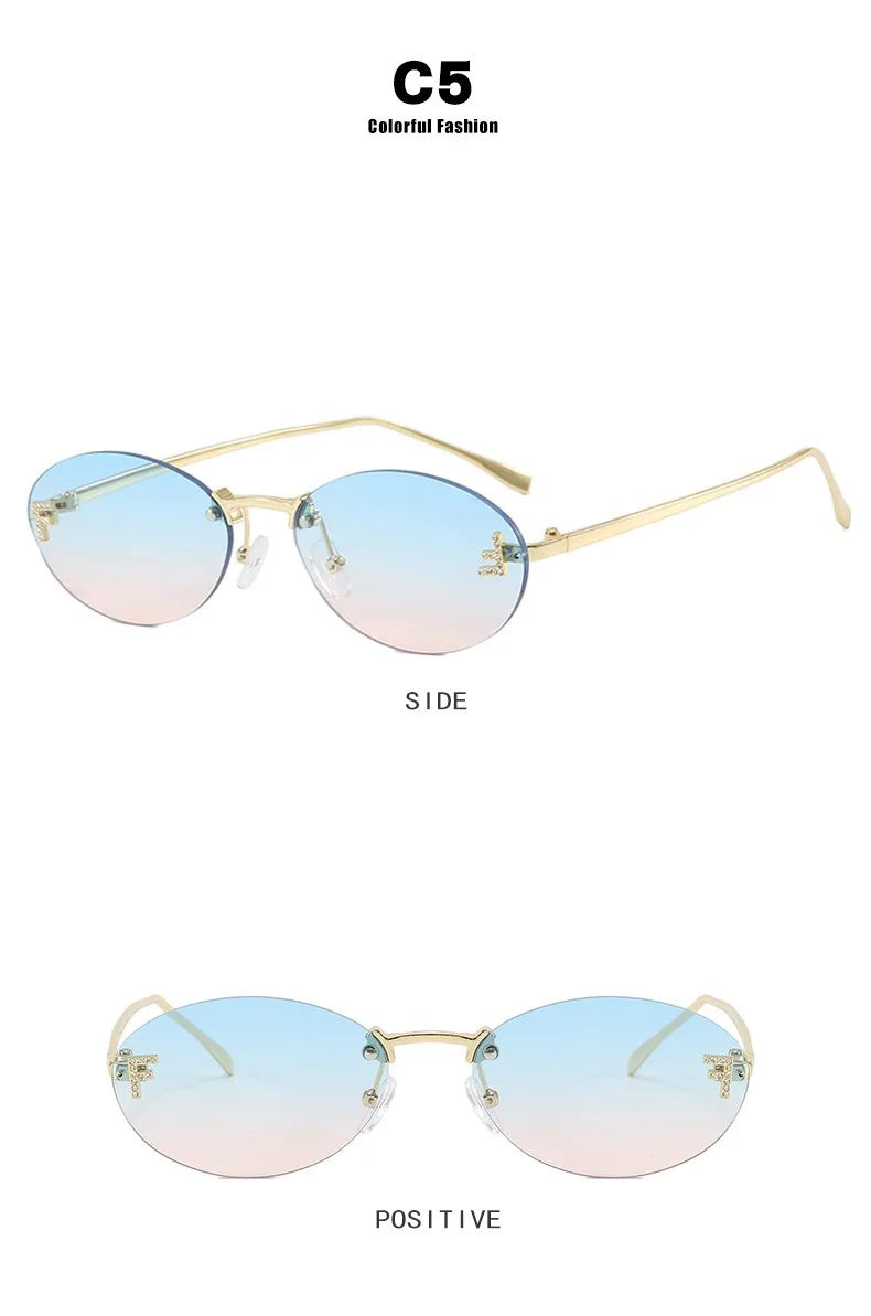 Rimless Retro Oval Sunglasses
