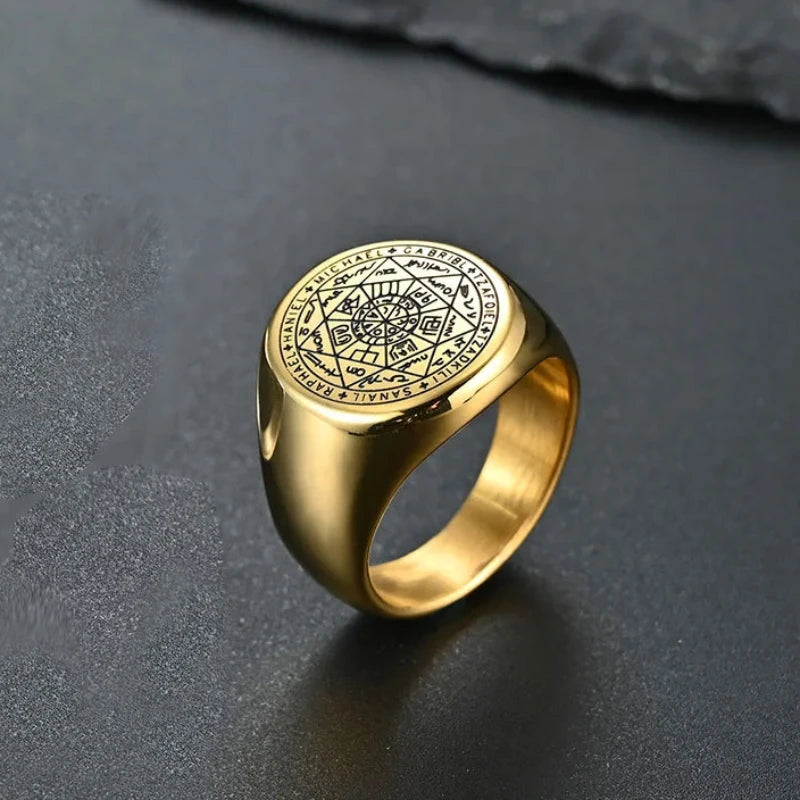 YILUOCD  18K Gold Plated+Stainless Steel Seal of The Seven Archangels Rings