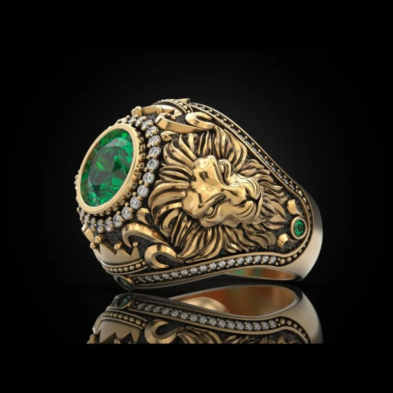 Gold / Silver Color Round Crown Lion Stone Rings