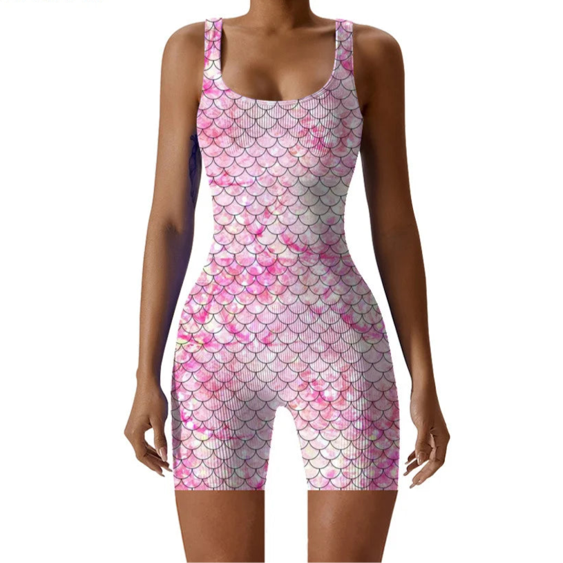 Fish Scale Print Multicolor Bodysuit