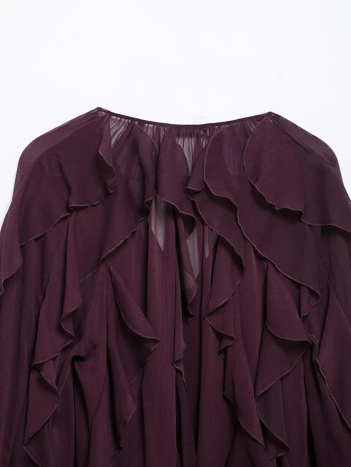 Tangada  Wine Red Ruffles Shirt Long Sleeve