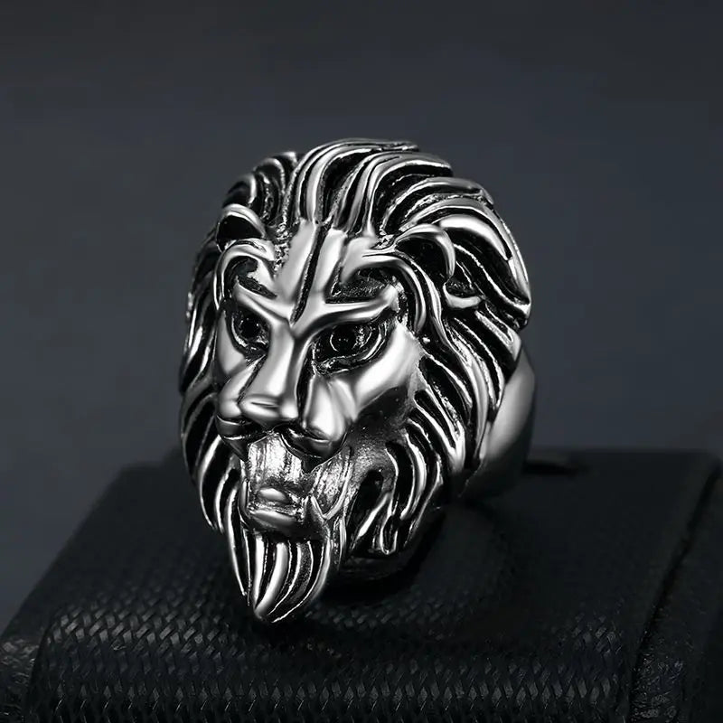 Stainless Steel / 18 K Gold Plated  Lion Head Rings