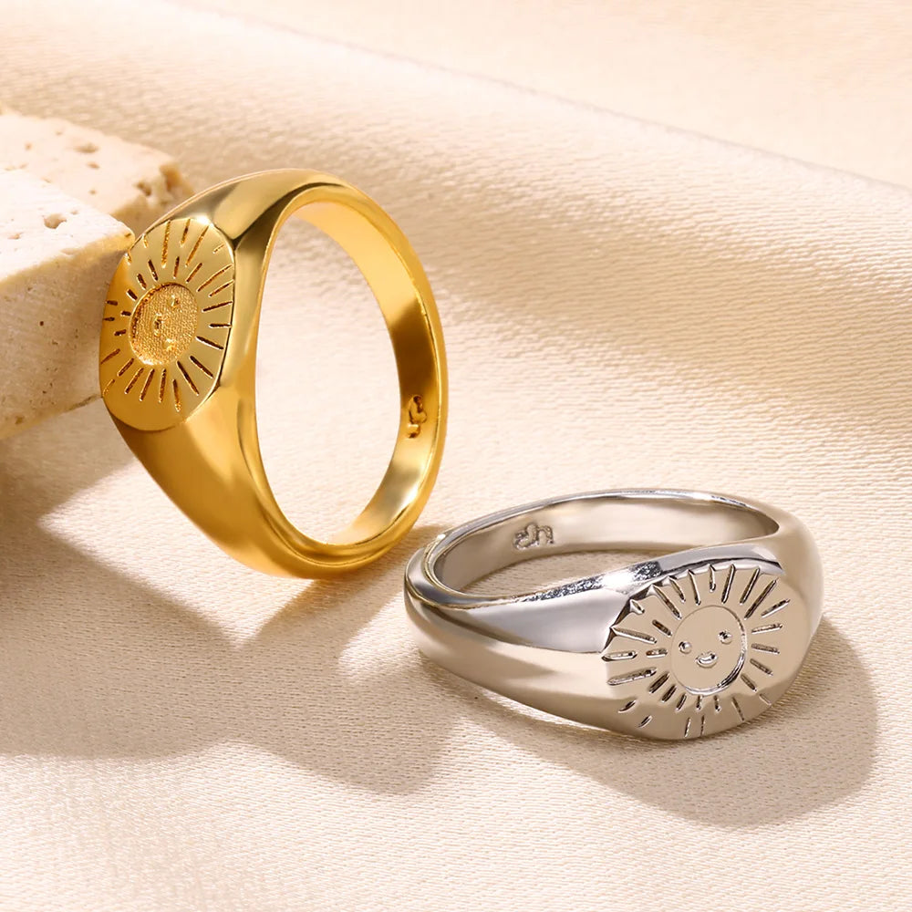 Stainless Steel Sun Smile Ring