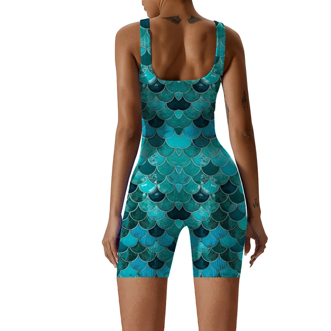 Fish Scale Print Multicolor Bodysuit