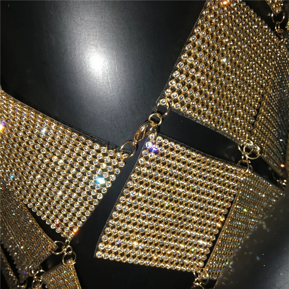Shiny Crystal Rhinestone  Tank Tops Mini Skirt