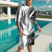 3D Short Sleeve Loose Casual Colorful Line Printing suit