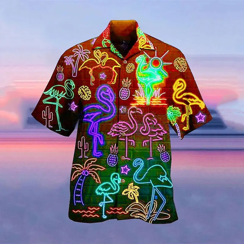 Hawaiian camp fluorescent 3D printing shirts