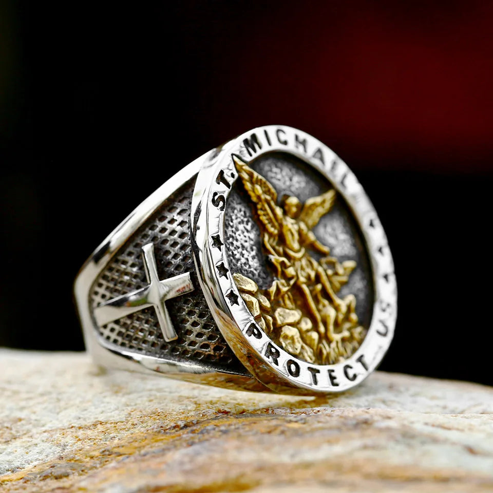 BEIER 316L Stainless Steel Angel  St Michael Ring