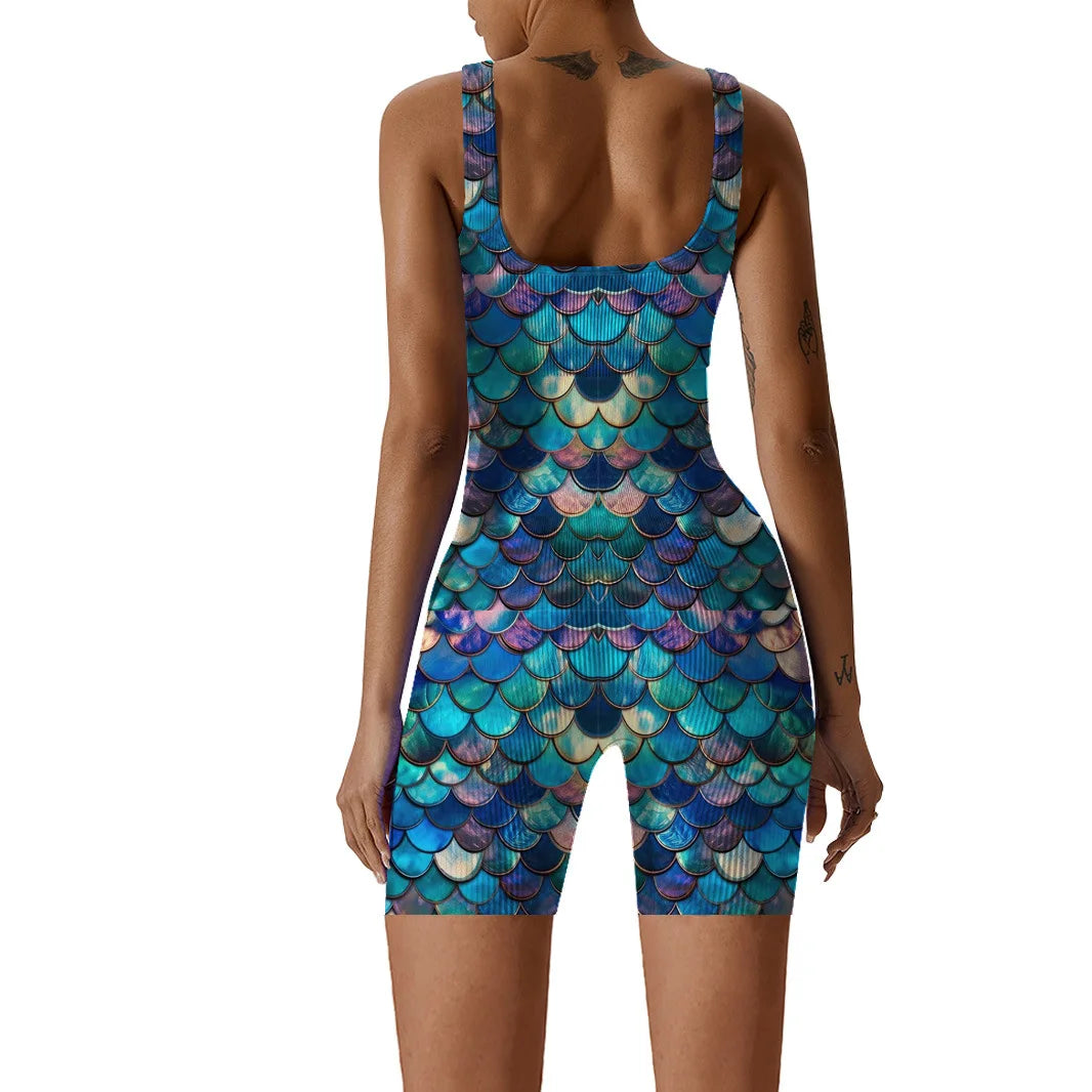 Fish Scale Print Multicolor Bodysuit