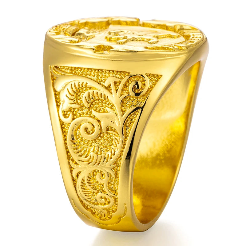 18K Gold Plated Virgin Mary Handmade Carved Religious Rings