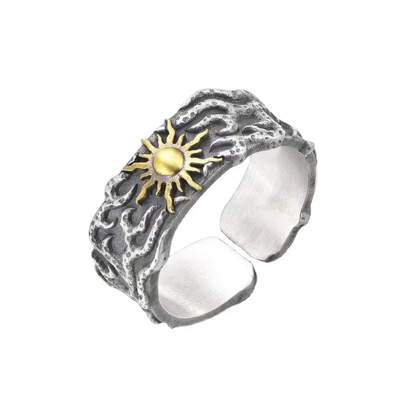 Retro Golden Sun Ring For Men