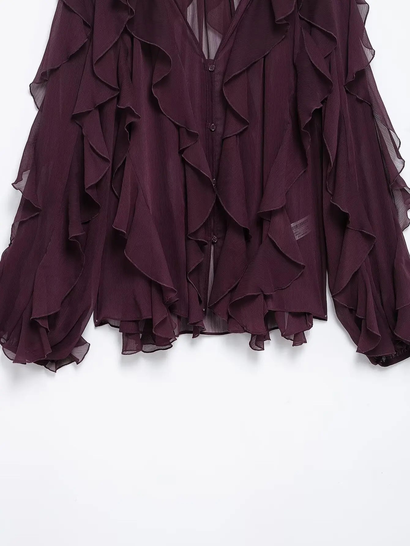 Tangada  Wine Red Ruffles Shirt Long Sleeve