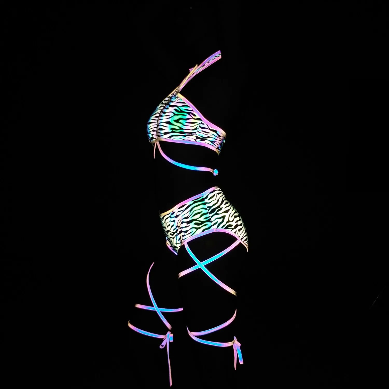 Harajuku Reflective Set Bandage Shorts+Bra+Crop