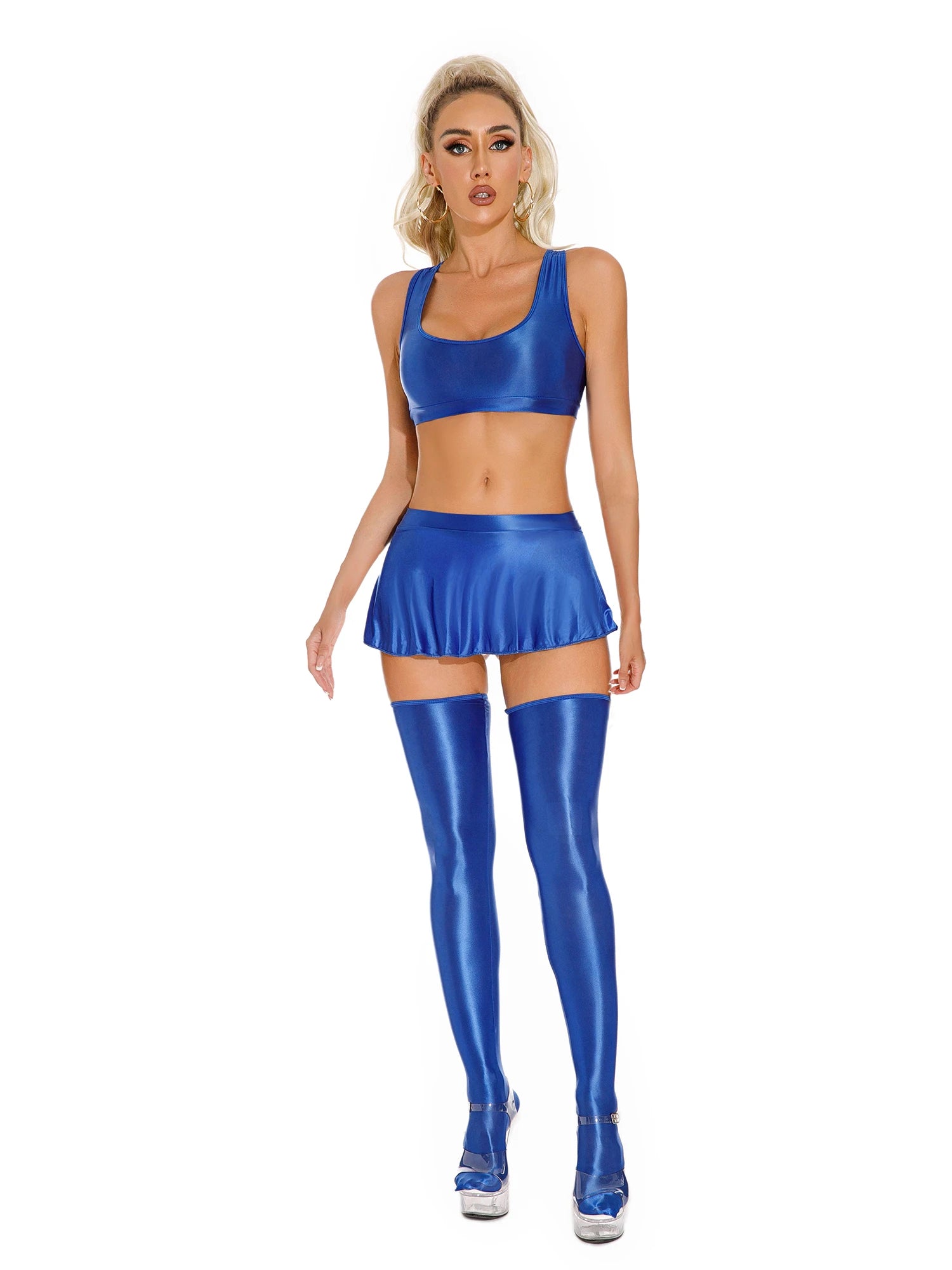 Glossy Rave Party Outfit Mini Skirt  & Crop Top