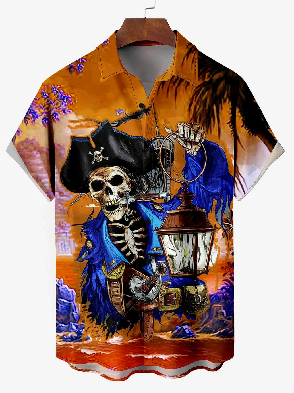 Hawaiian Skeleton Pirate  Print Shirt