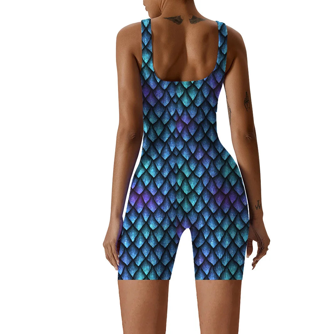 Fish Scale Print Multicolor Bodysuit