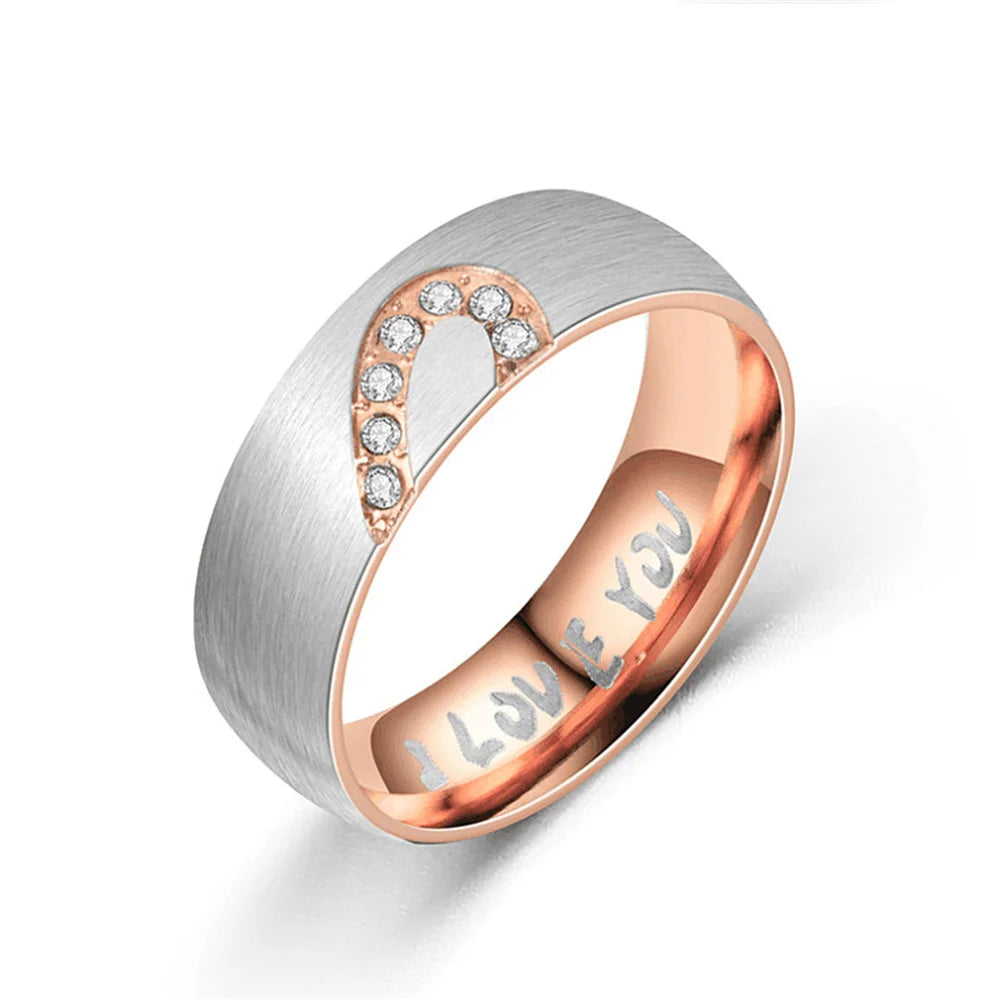 Rose Gold/Black Color Heart Couple Rings