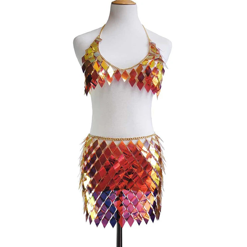 Festival Queen Sequined Crop Top and Mini Skirt