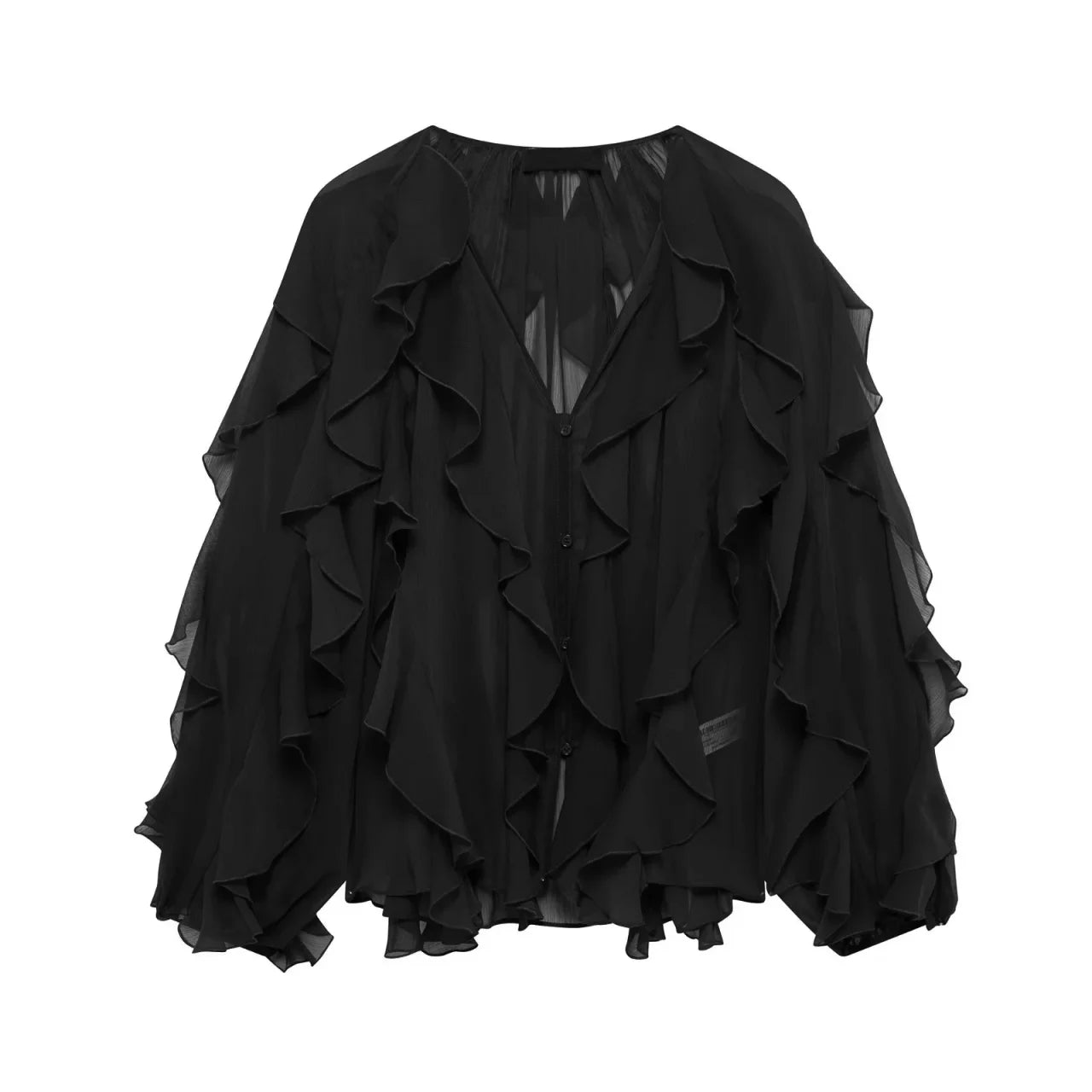 Tangada  Wine Red Ruffles Shirt Long Sleeve
