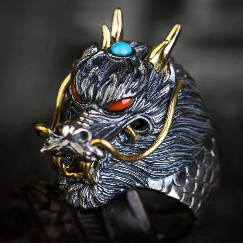 Retro Ethnic Evil Dragon Head Ring