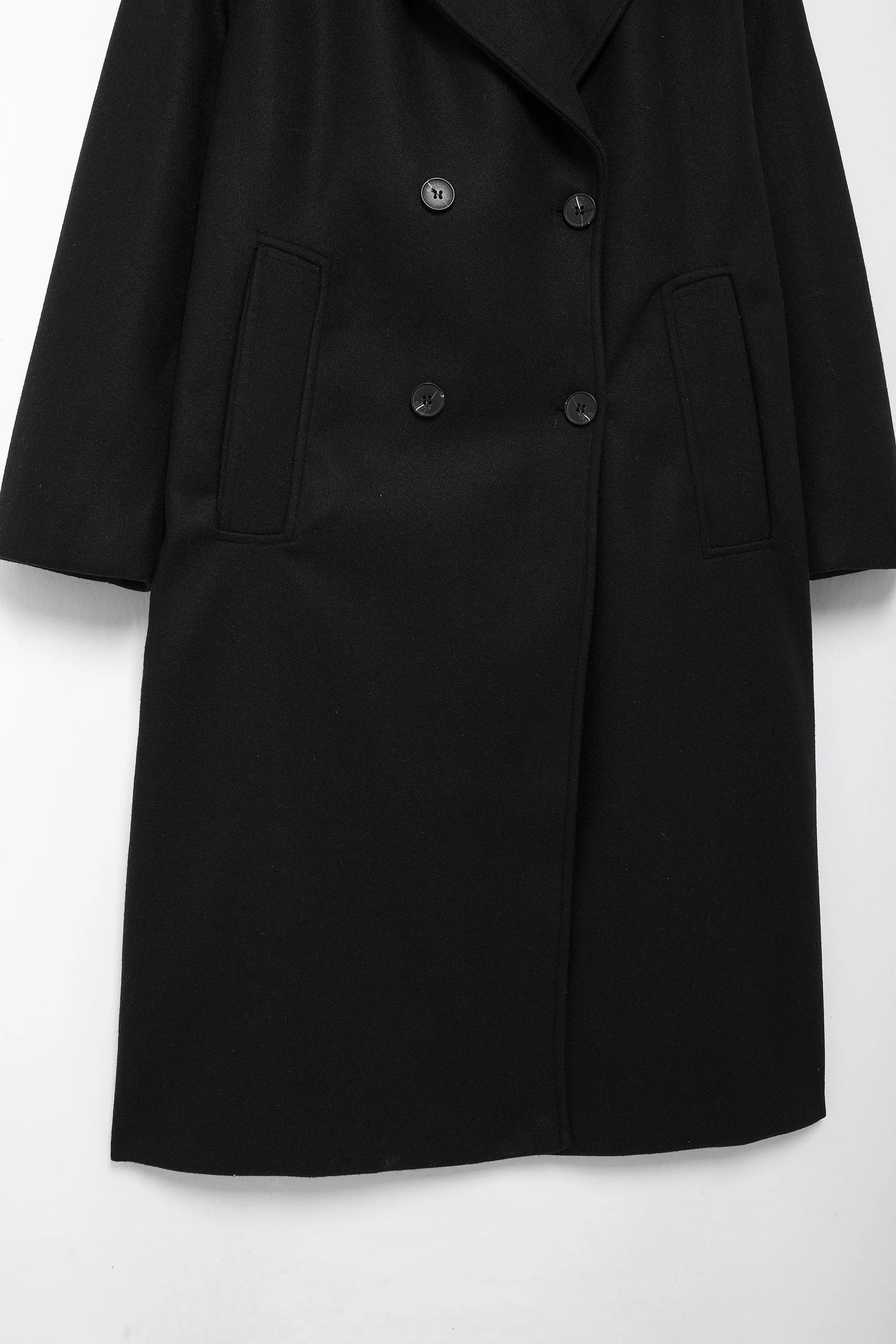 TRAFZA Solid Lapel Double Breasted Coat