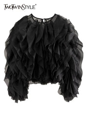 TWOTWINSTYLE Vintage Patchwork Ruffle Shirt