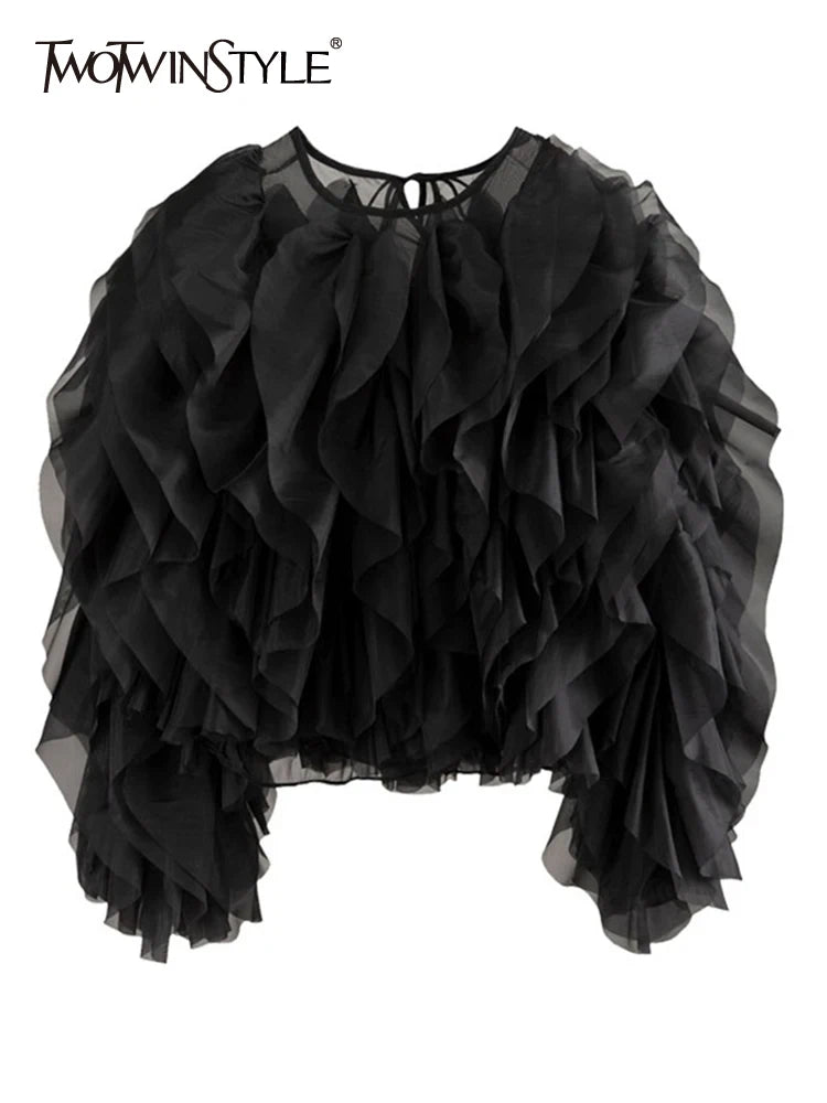 TWOTWINSTYLE Vintage Patchwork Ruffle Shirt