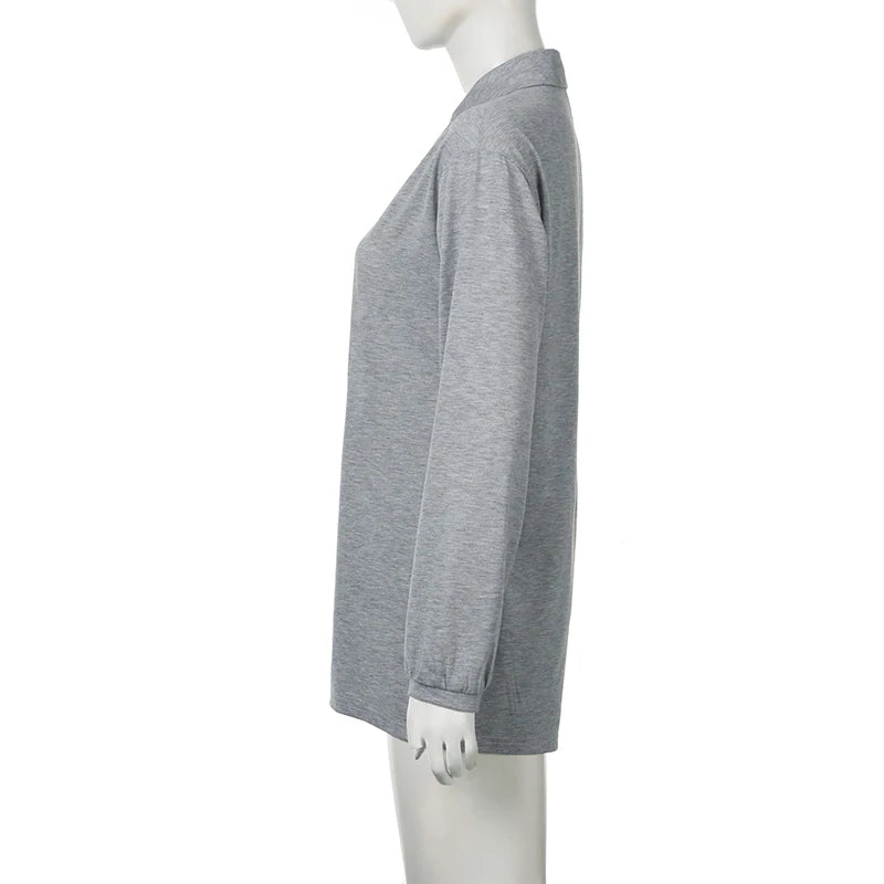 Grey Loose Rompers Fashion Button Up Full Sleeve suit