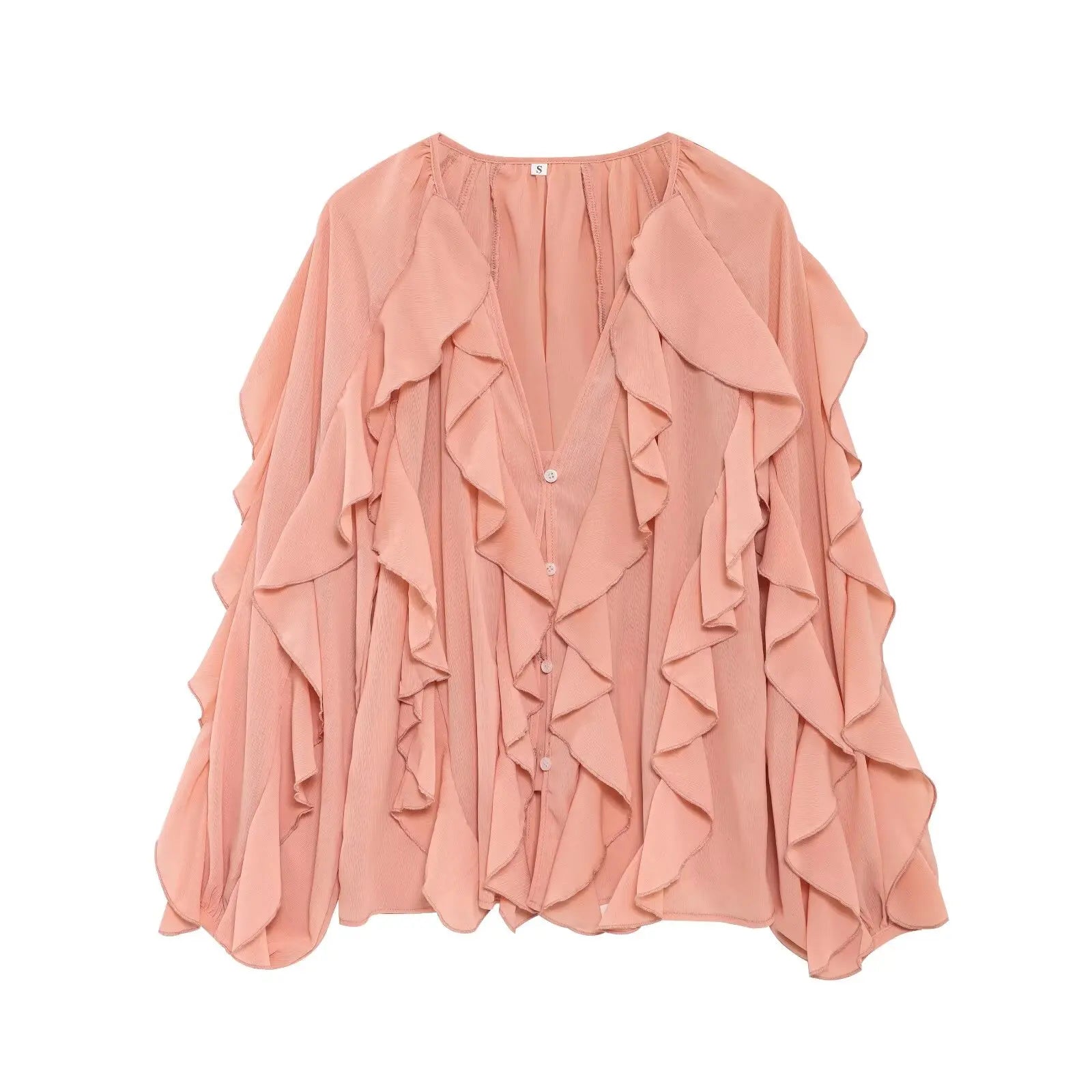 Tangada  Wine Red Ruffles Shirt Long Sleeve