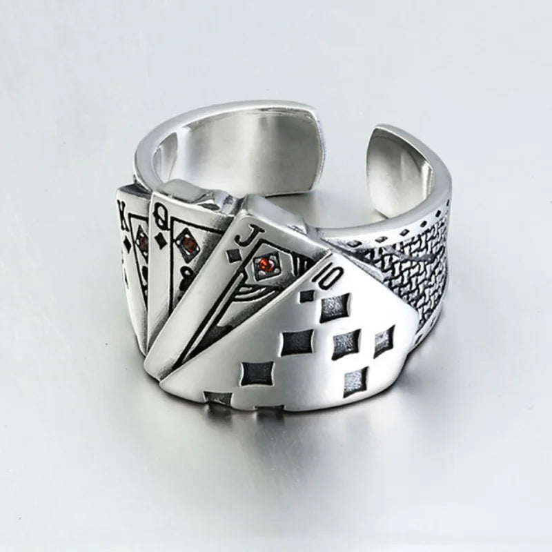 Playing Card Stainless Steel Lucky Poker Ring