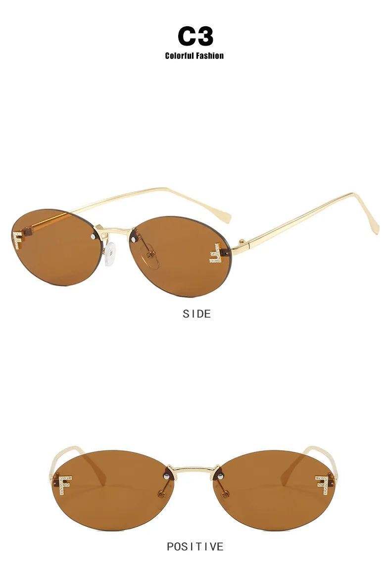 Rimless Retro Oval Sunglasses
