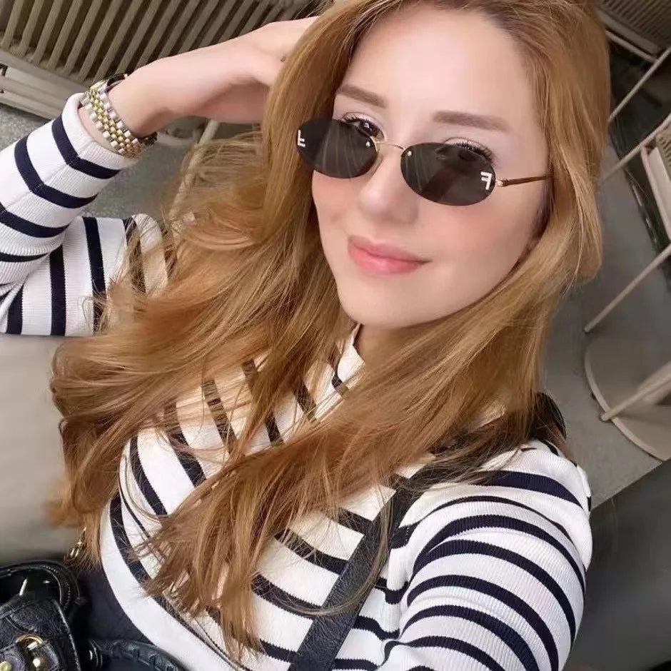 Rimless Retro Oval Sunglasses