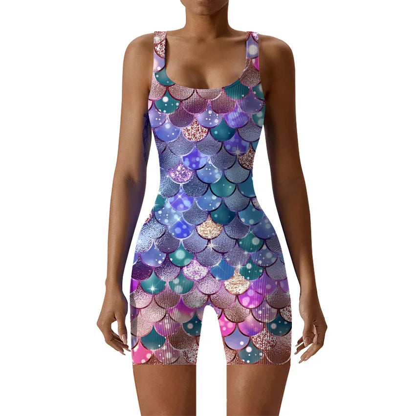 Fish Scale Print Multicolor Bodysuit