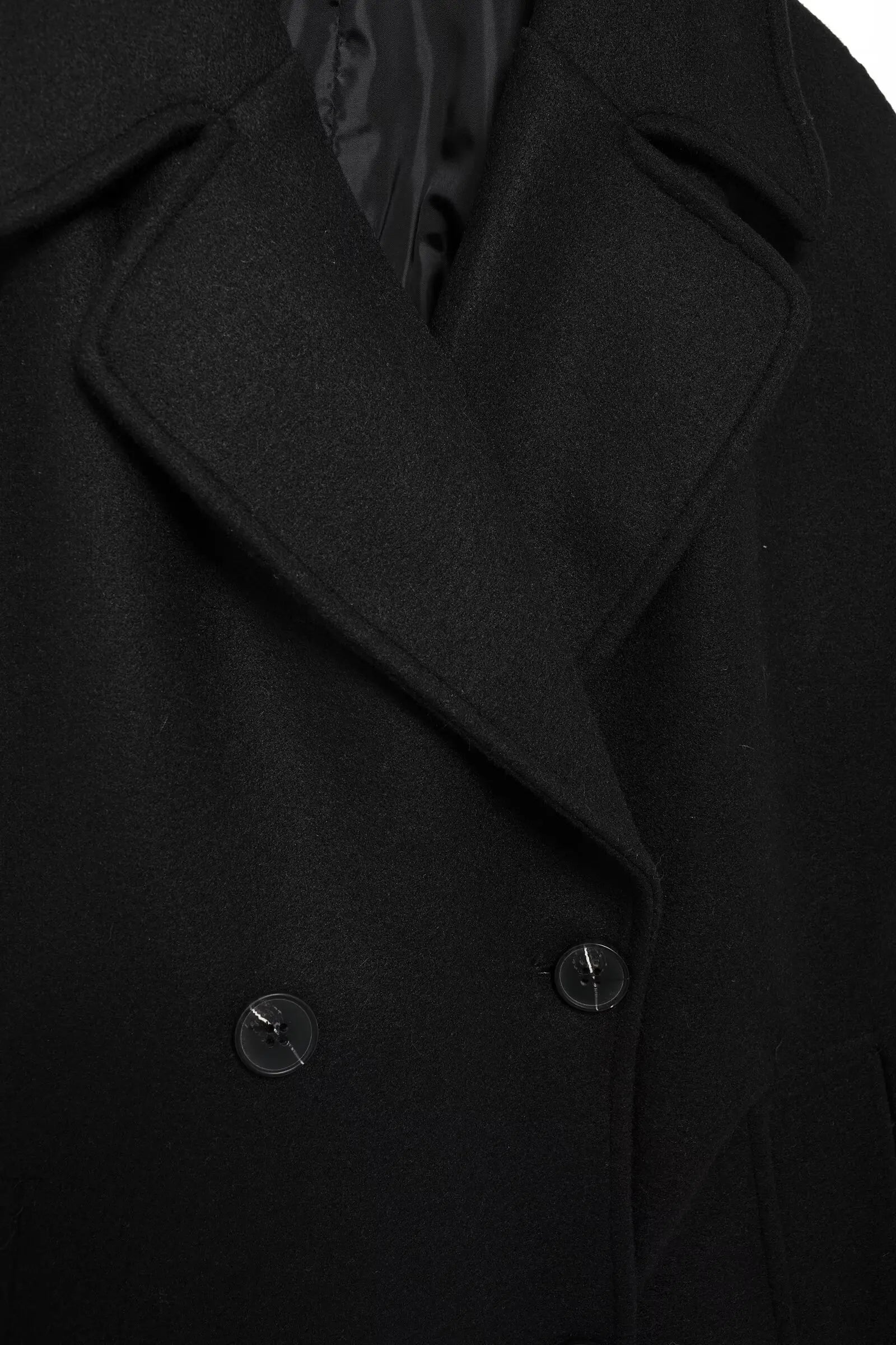 TRAFZA Solid Lapel Double Breasted Coat