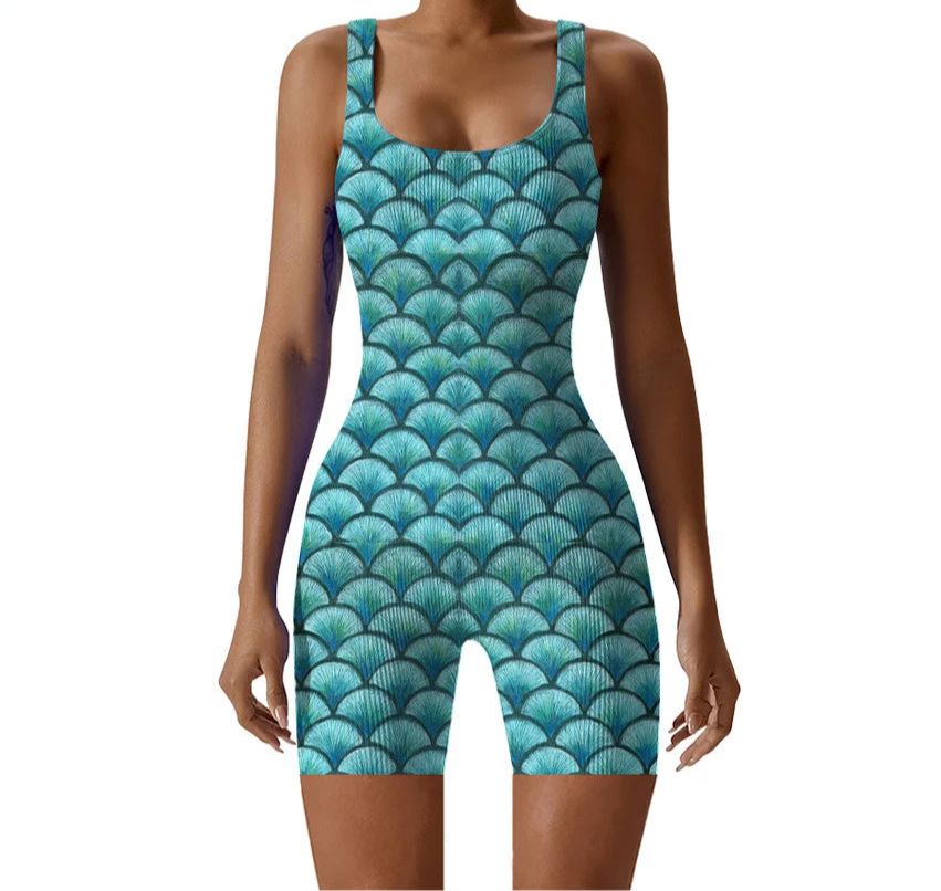 Fish Scale Print Multicolor Bodysuit