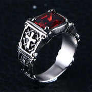 Compact Red Gemstone Cross Pattern Ring