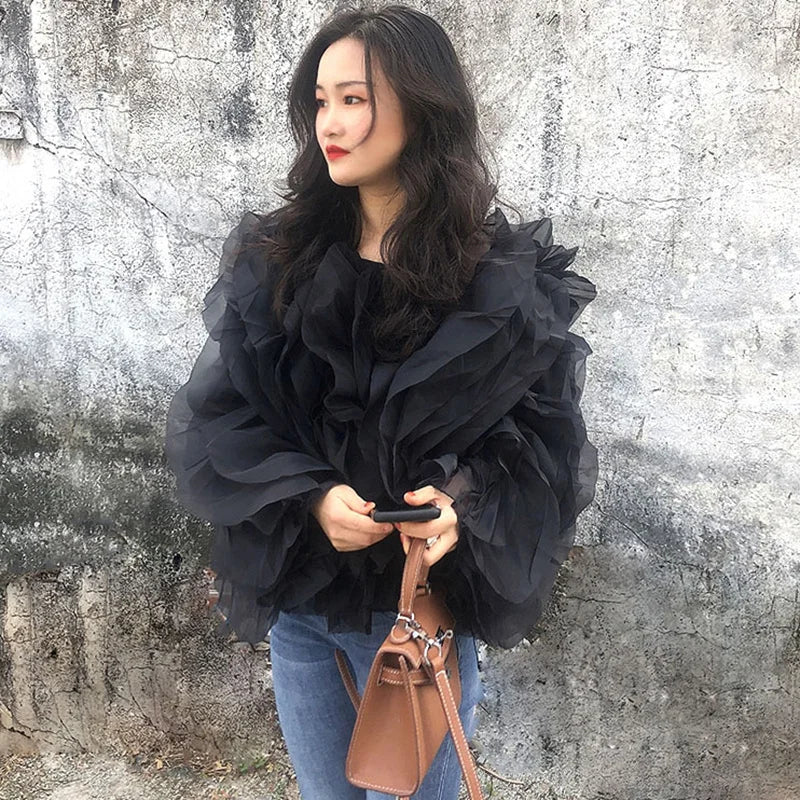 TWOTWINSTYLE Vintage Patchwork Ruffle Shirt