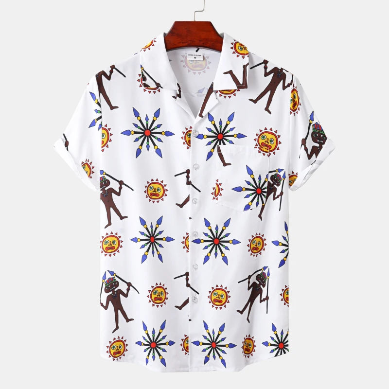 Lapel Camisa Hawaiian Print shirts