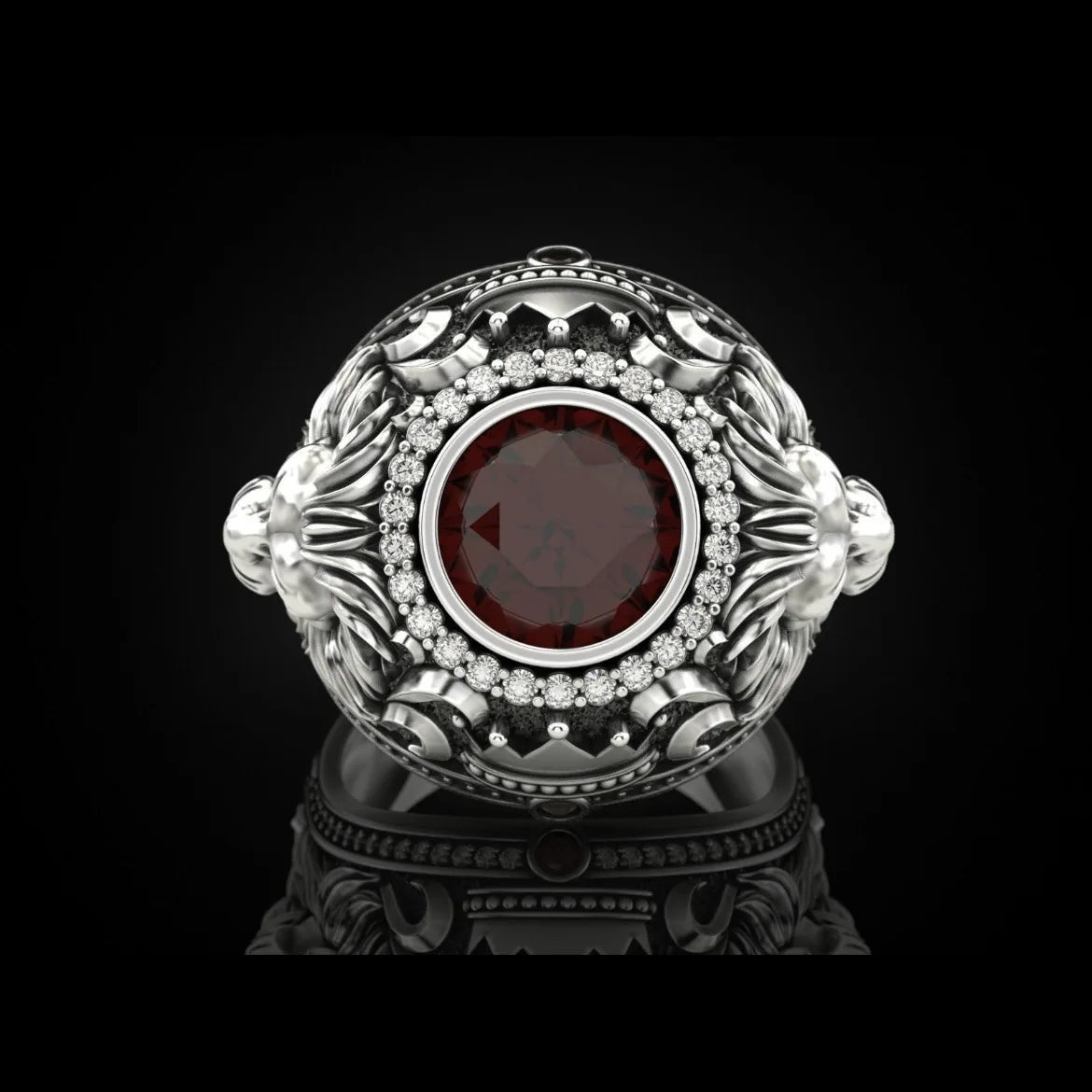 Gold / Silver Color Round Crown Lion Stone Rings