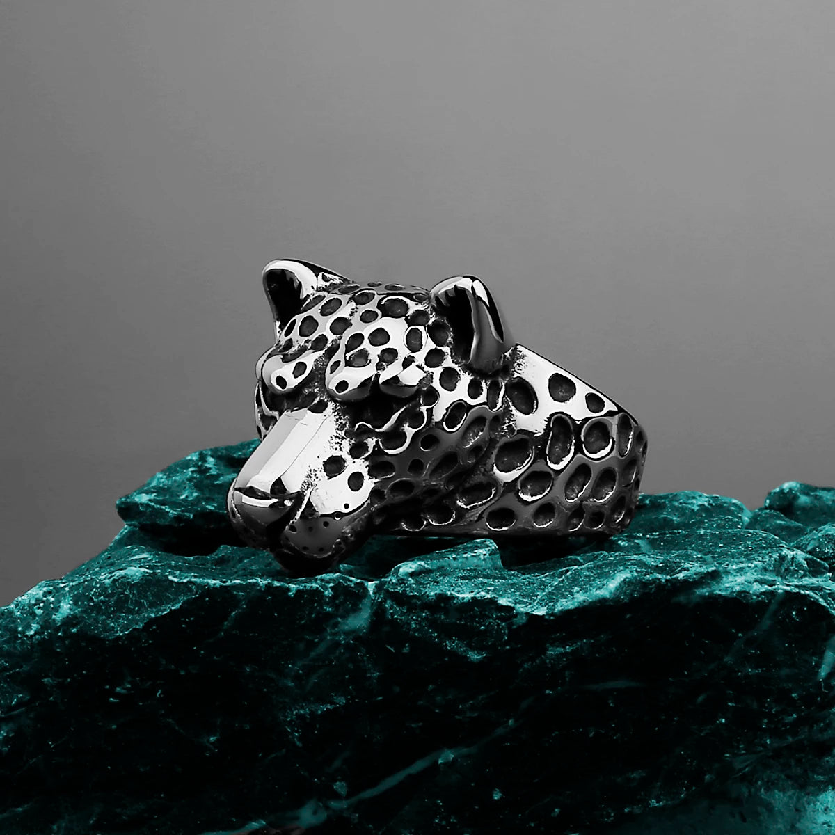 Stainless Steel Leopard Head Ring