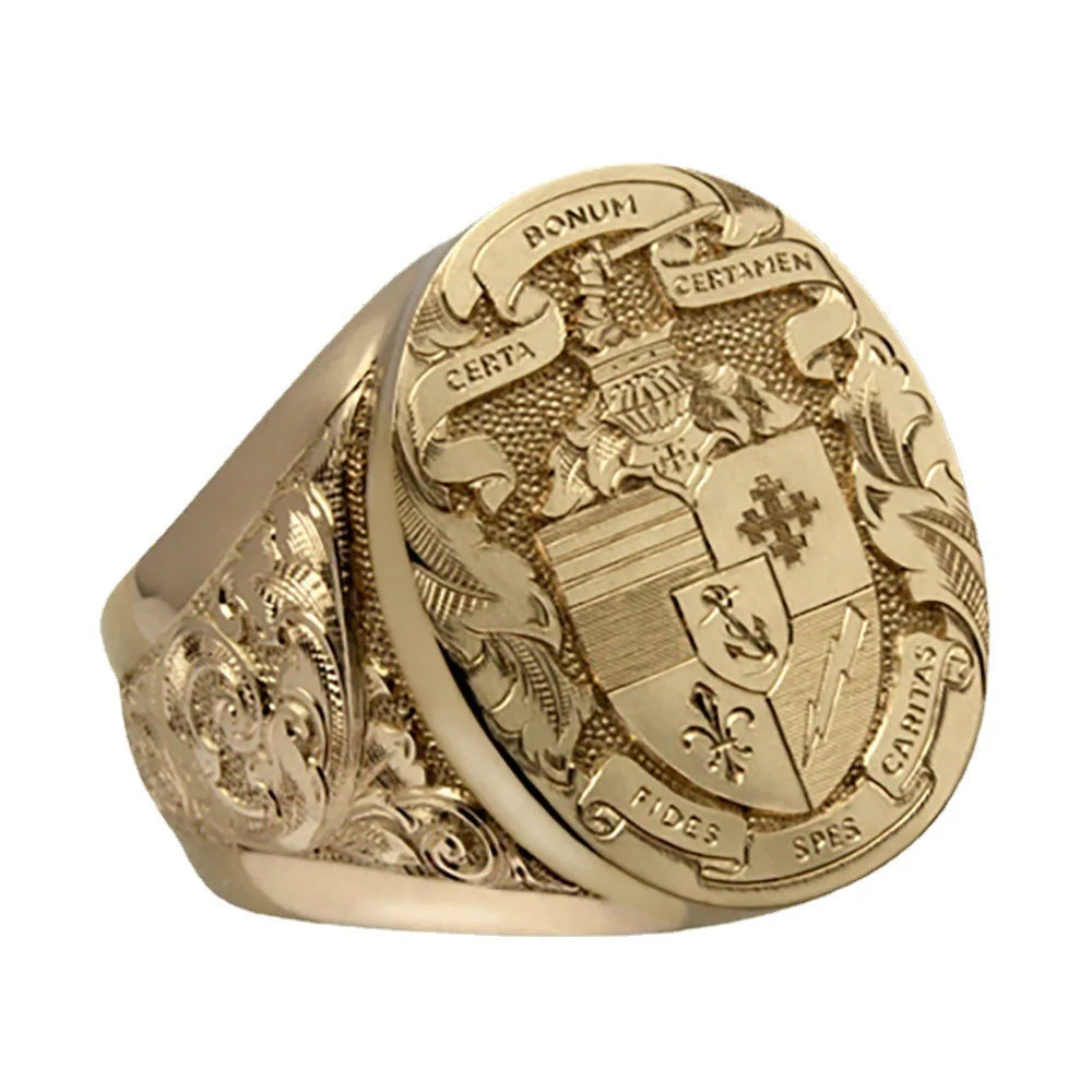 Retro Carved  Noble Yellow Gold Plated Seal Ring