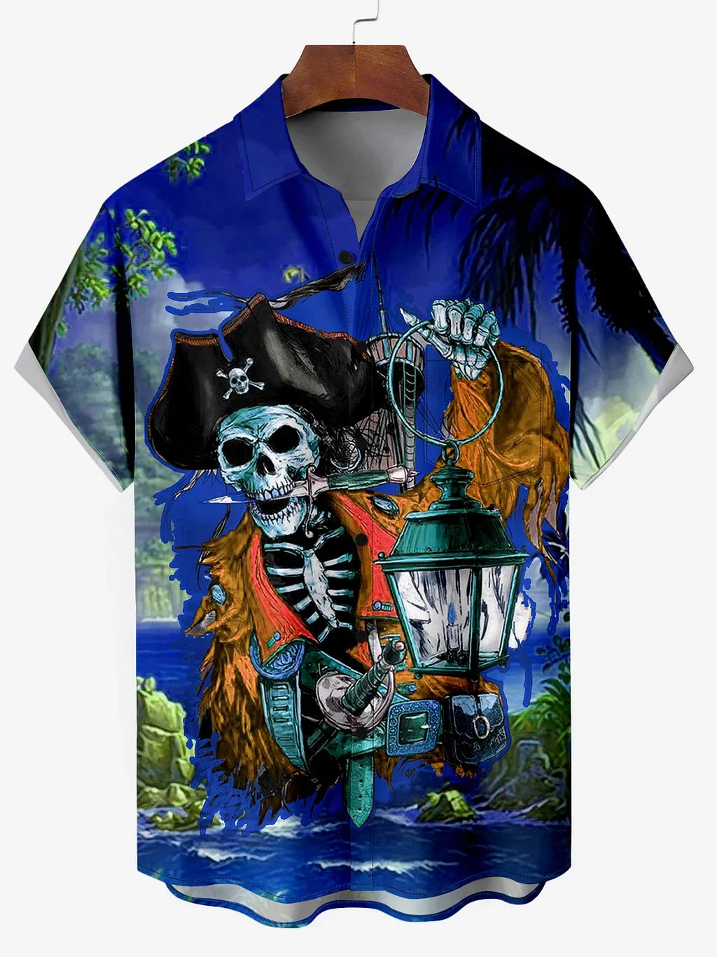 Hawaiian Skeleton Pirate  Print Shirt