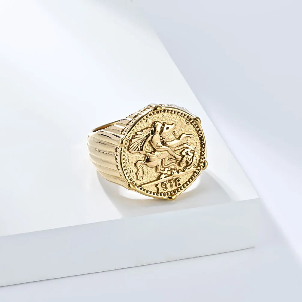 18k Gold Plated Knight Shaped Signet Ring