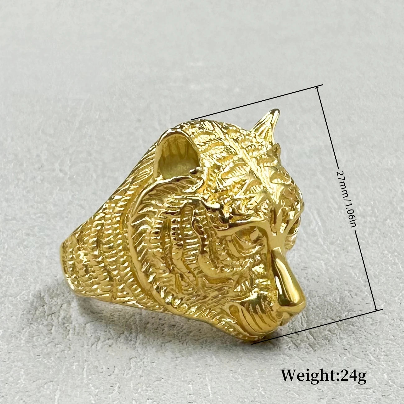 Tiger Head Stainless Steel Gold color Ring