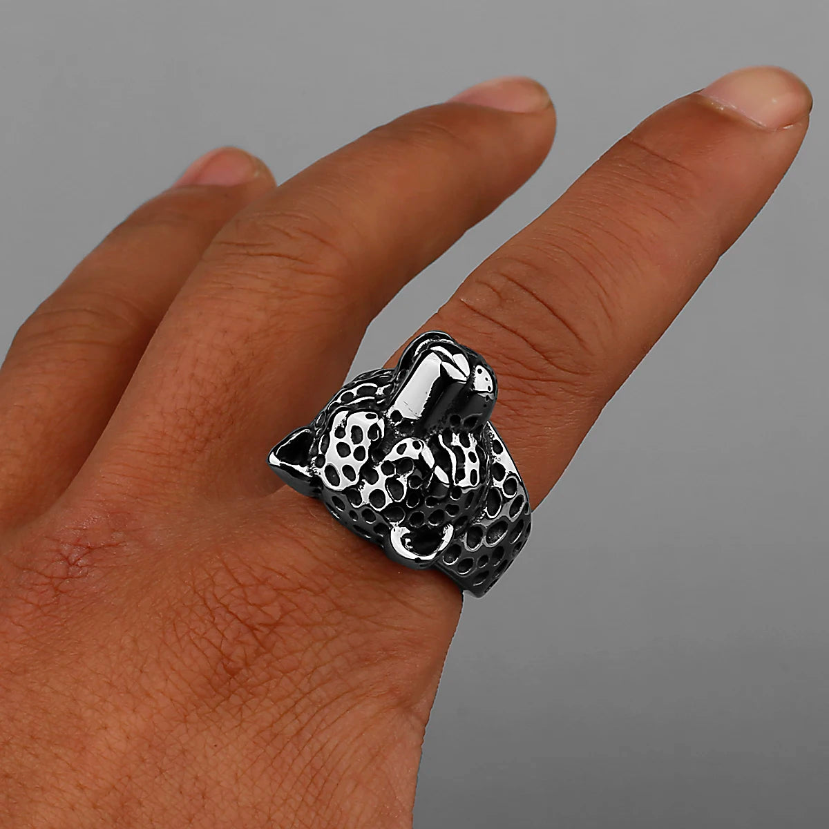 Stainless Steel Leopard Head Ring