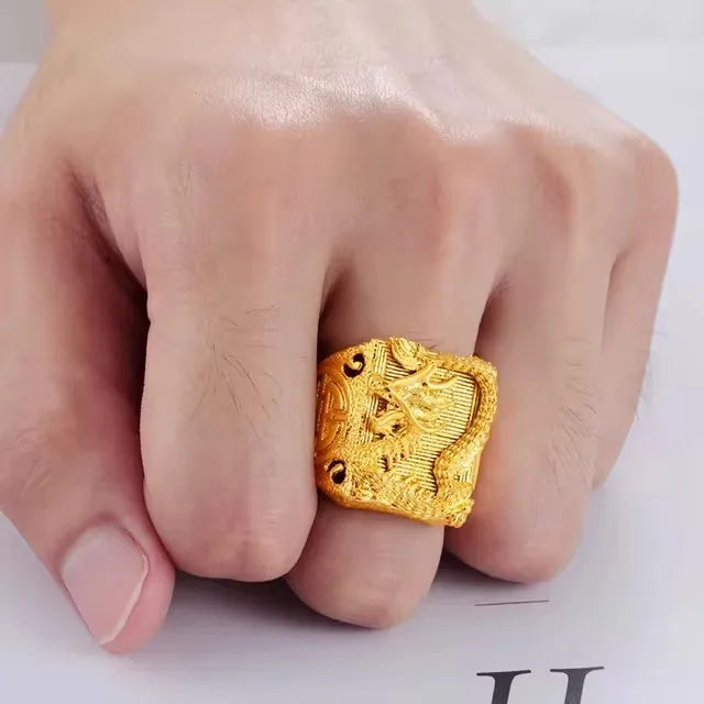 18CT Gold Plated Engraving Dragon Rings