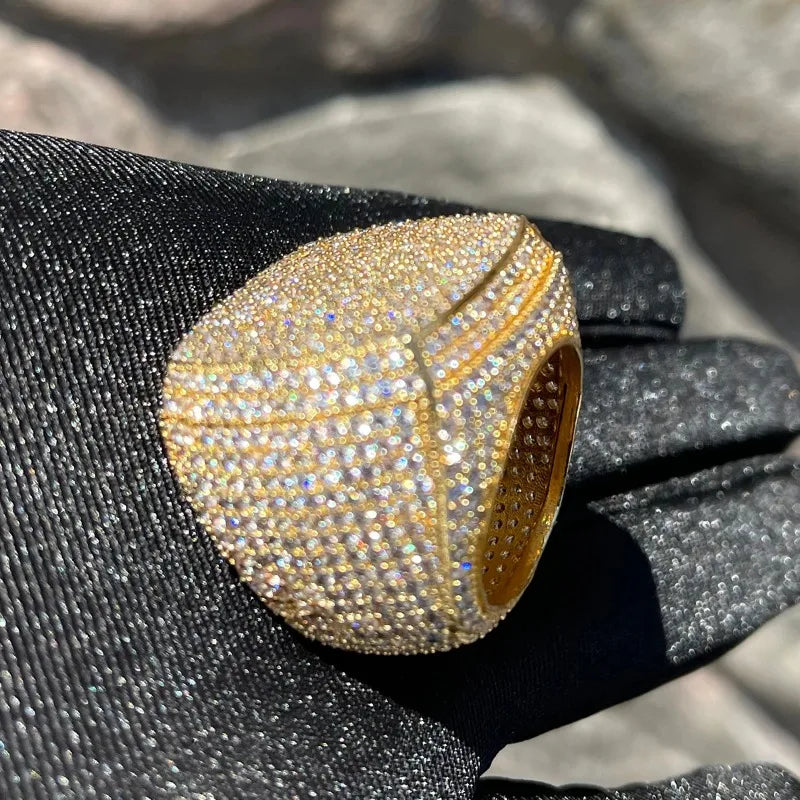 Men's Gold Color Bling Iced Out Cubic Micro Paved CZ Crystal Ring
